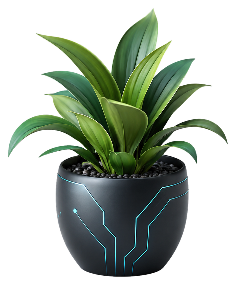 Small desk plant in a futuristic pot