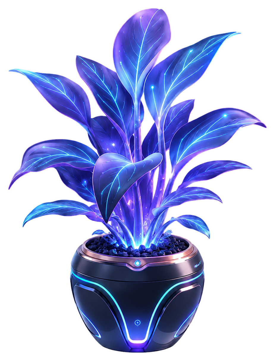 Neon glowing AI plant